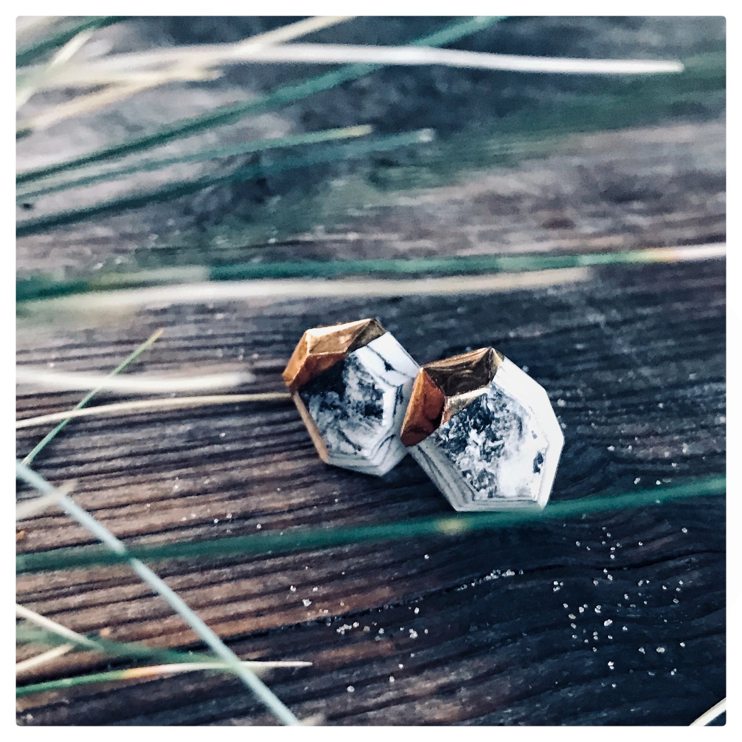 Sapporo Marble & Gold Stud Earrings