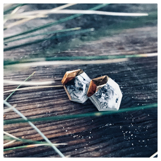 Sapporo Marble & Gold Stud Earrings