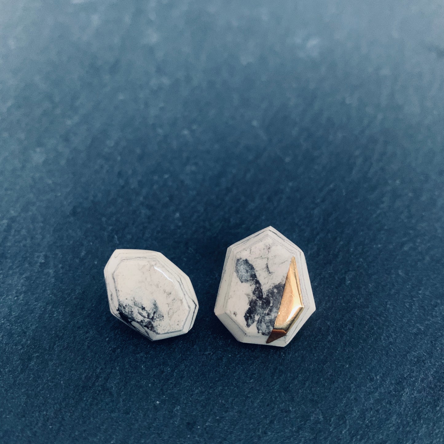 Marble & Gold Porcelain Stud Earrings