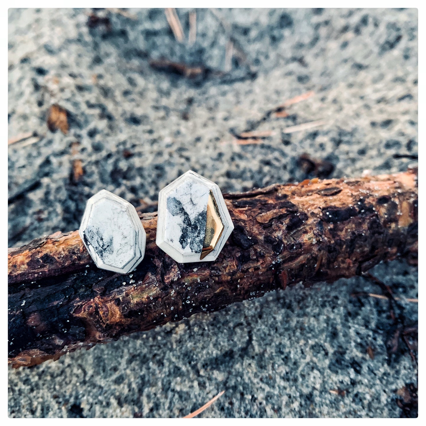 Marble & Gold Porcelain Stud Earrings